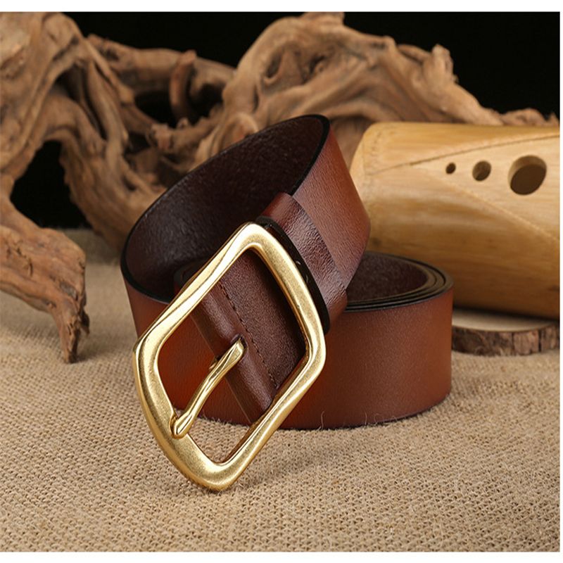 High Quality Vintage Leather Brass Buckle Belt For Men Belt Fashion