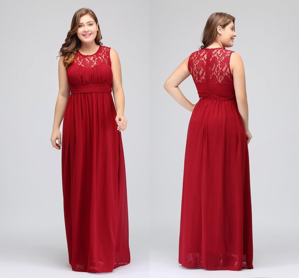 2020 Tallas grandes Vestidos de dama de honor carmesí oscuro Vestidos largos de gasa A Línea 2020 Tallas grandes Vestidos de dama de honor carmesí oscuro Vestidos largos de gasa A Línea