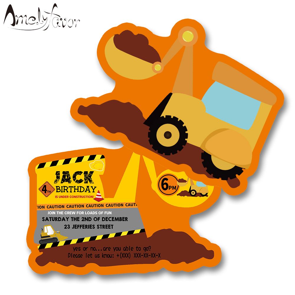 Construction Theme Party Invitation Card Digger Event Birthday