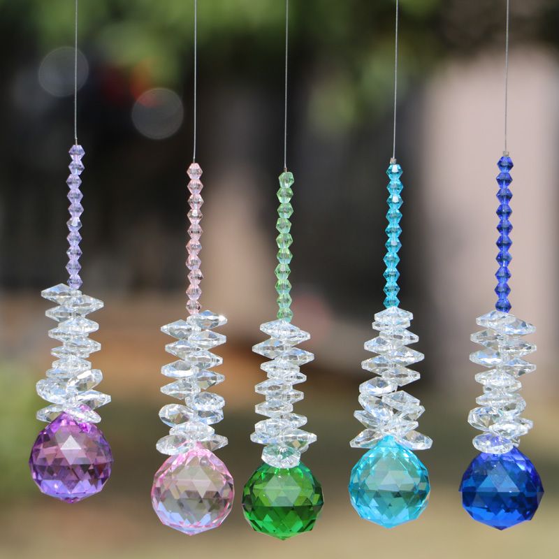 5PCS Pink Crystal Glass Ball Pendants Chandelier Prisms Parts Beads,1.2 Inch