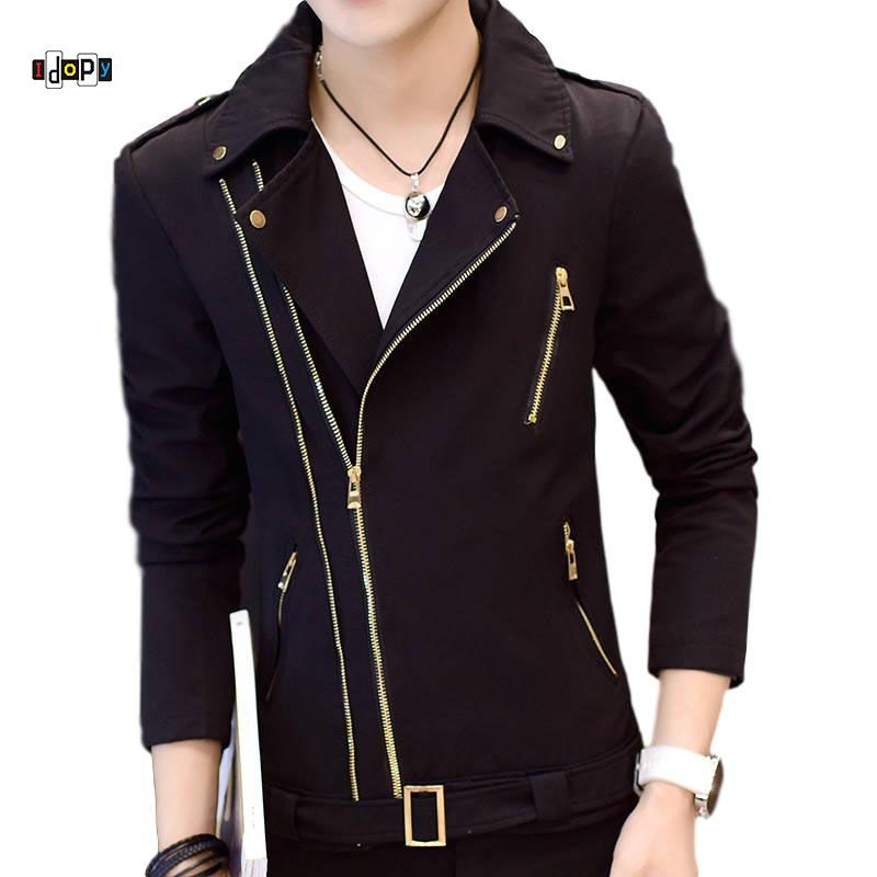Chaquetas hombres Configuración de forma coreana para hombre Chaqueta de motocicleta para hombre Cremallera irregular Slim Fit Cuello de solapa Cuello multi-crimpers para hombre
