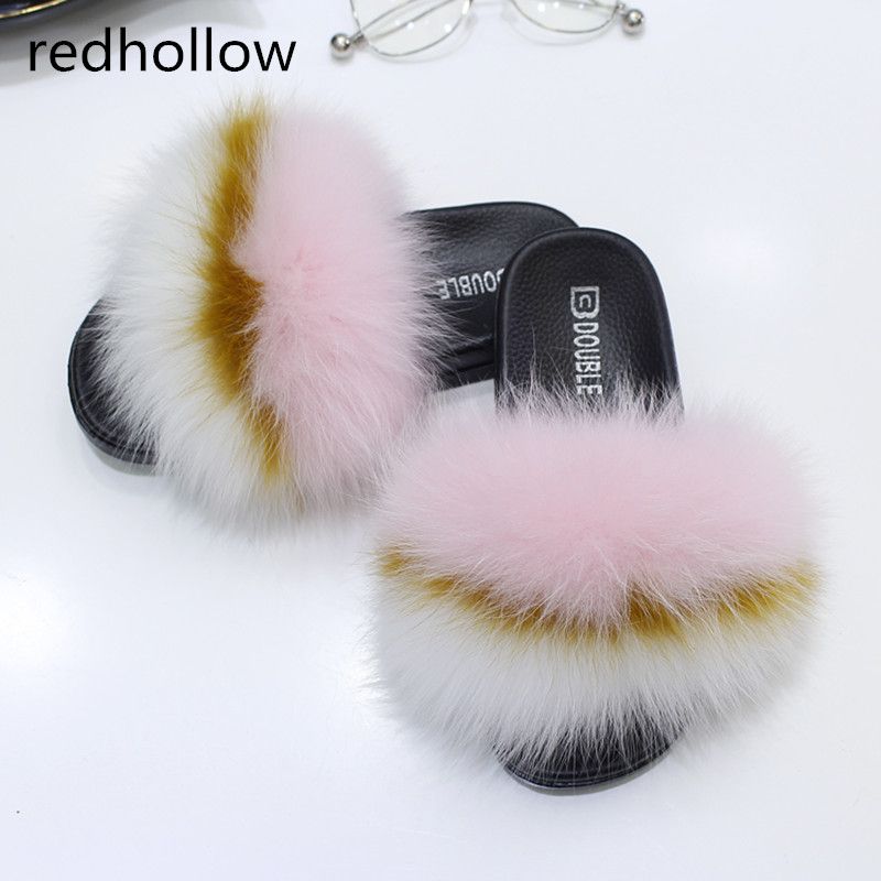 fox fur flip flops