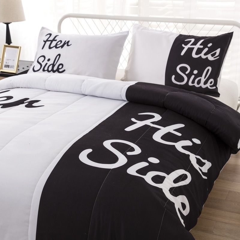 Home Bedding White And Black His Side Her Side Polyester Lovers