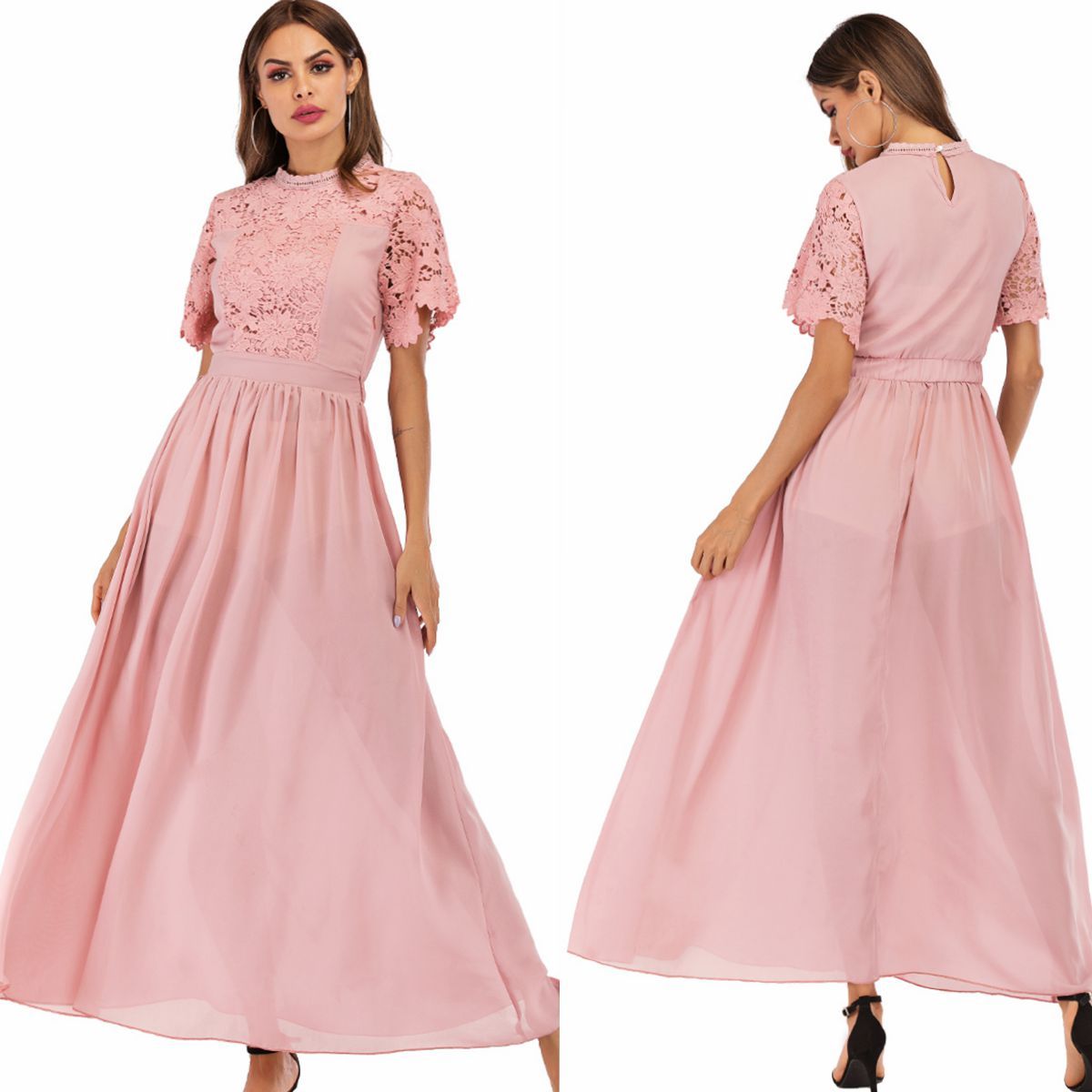 pink long dresses for women