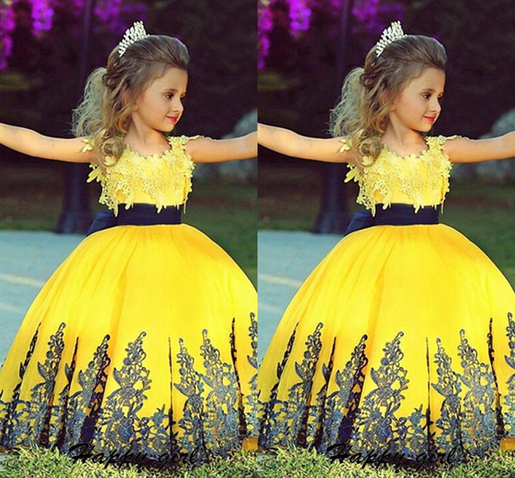 yellow lace flower girl dresses