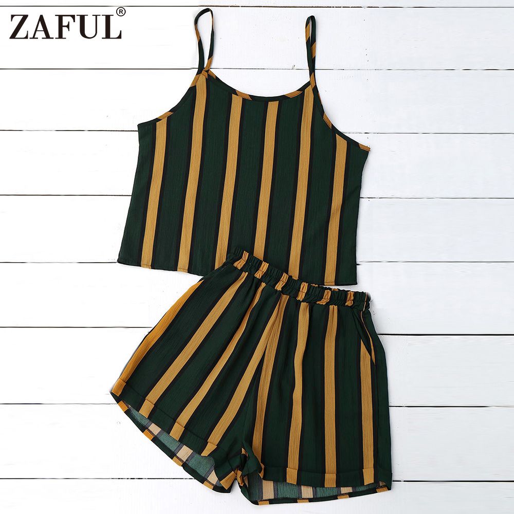 Compra Dos Piezas De Vestir Zaful Mujeres Se Adaptan A Las Tops De Rayas De  Color Negro Y Amarillo Con Pantalones Cortos Conjuntos De Ropa De Playa De  Verano Europeos De Verano