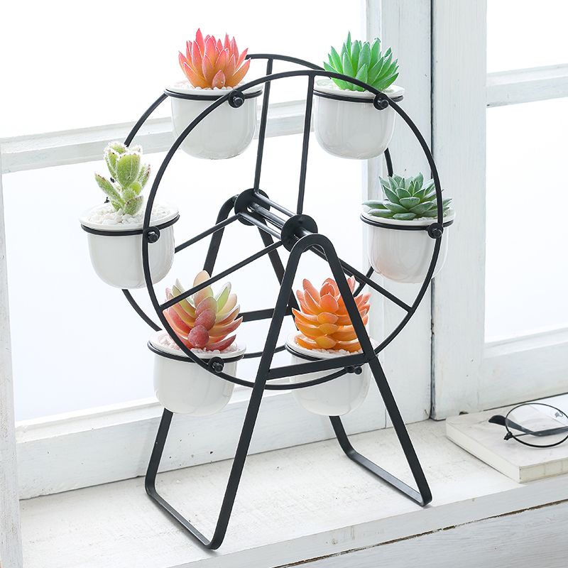 Nordic Style Ceramic Flower Pot Planter Iron Frame Plant Holder Desk Decoration