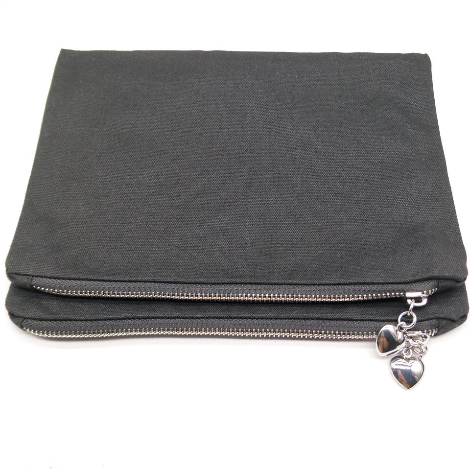 2020 Black Cotton Canvas Cosmetic Bag With Silver Zip Black Lining