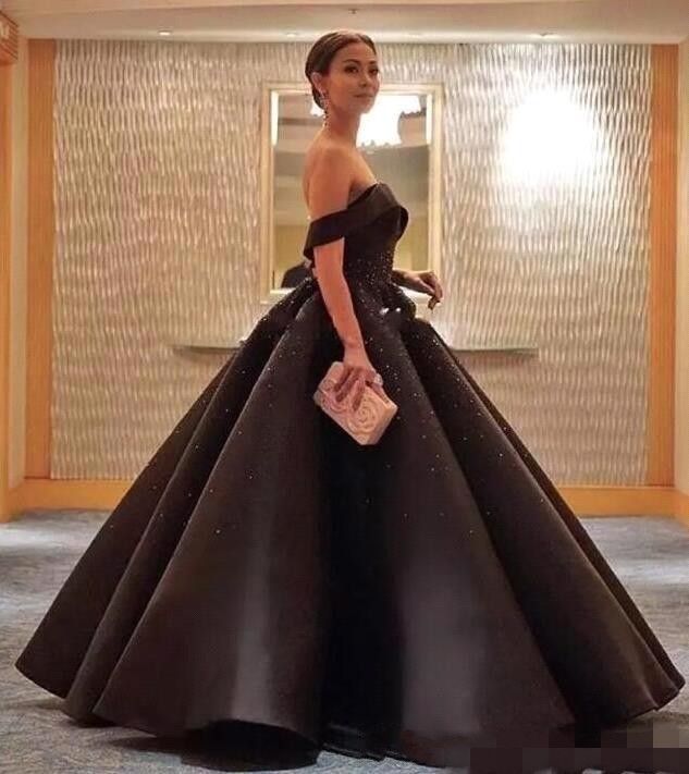 black off shoulder ball gown