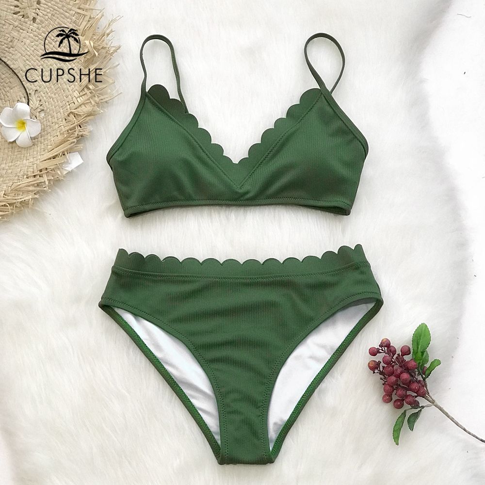CUPSHE Bikini festoneado verde lindo 2019 Sólido Dos piezas Playa Trajes de baño Traje