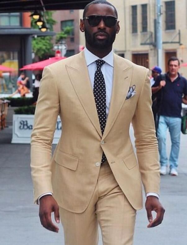 Khaki Men Suits Peaked Lapel Two Button 