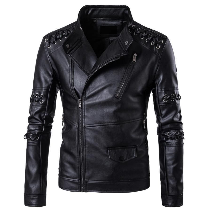 Jacket PU Leather Adjustable Strap More Incline Zipper Pockets