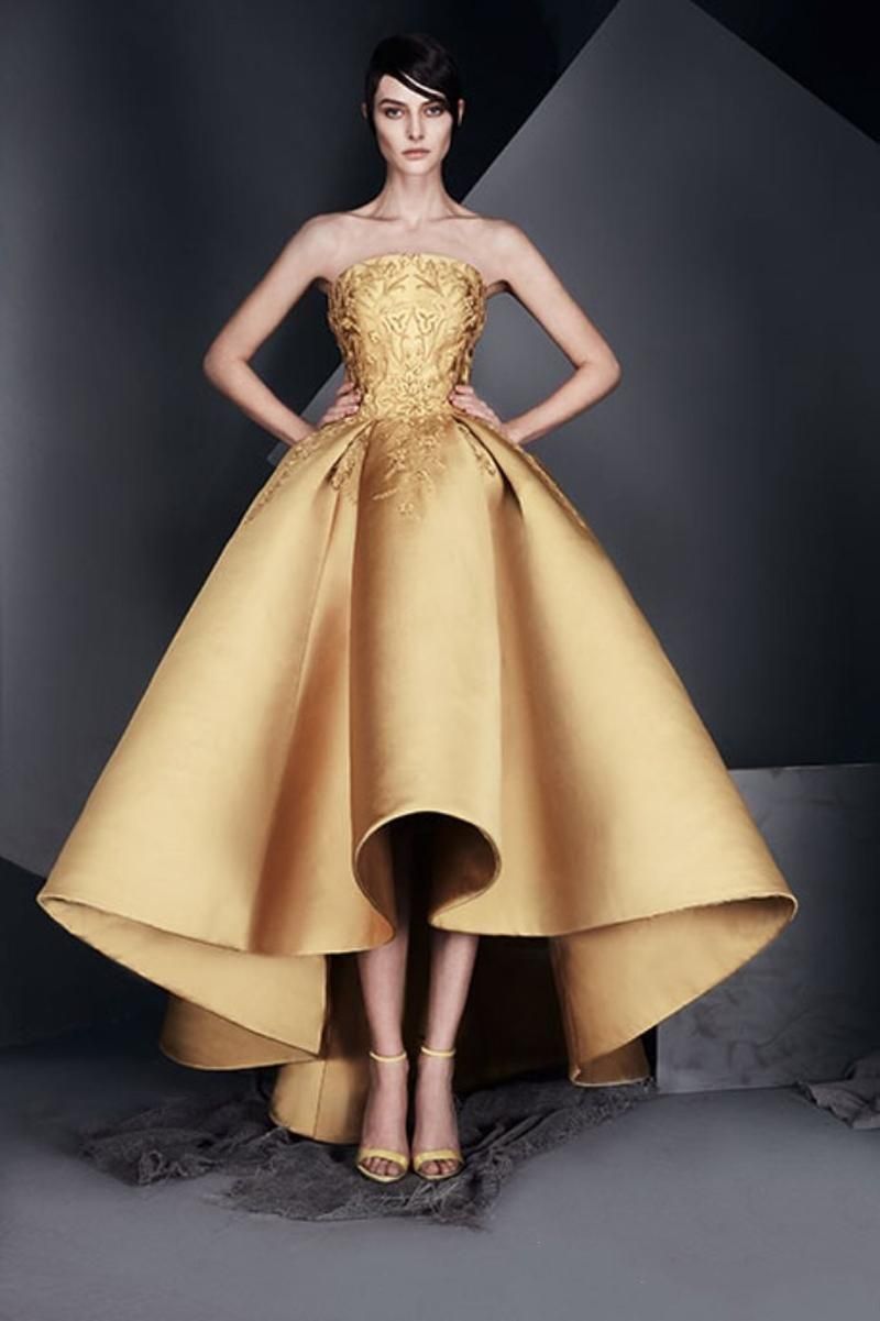 Elegant Gold Applique Prom Dress 