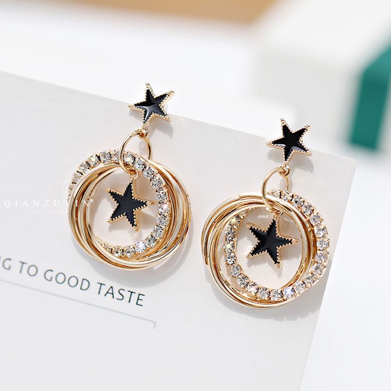 S925 plata estrella pendientes de cobre para mujer bonito encanto moda oro ronda aretes joyería