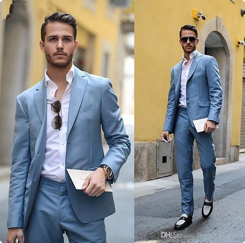 Custom Light Blue Men Suit Latest Coat 