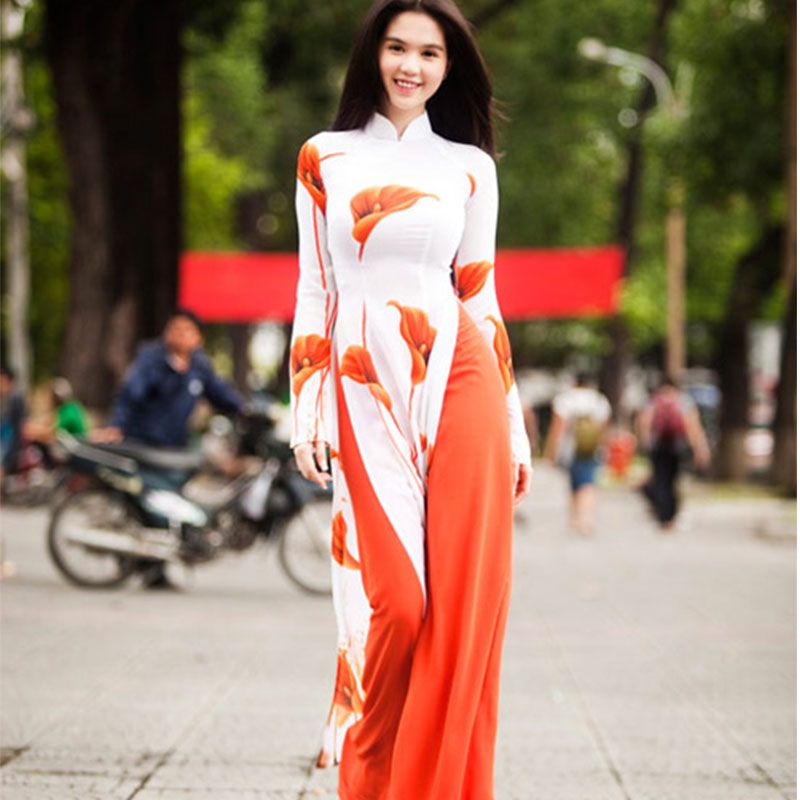 Auténtico Vietnam Mujeres ropa étnica vestida nuevo juego tradicional de dos piezas de ropa