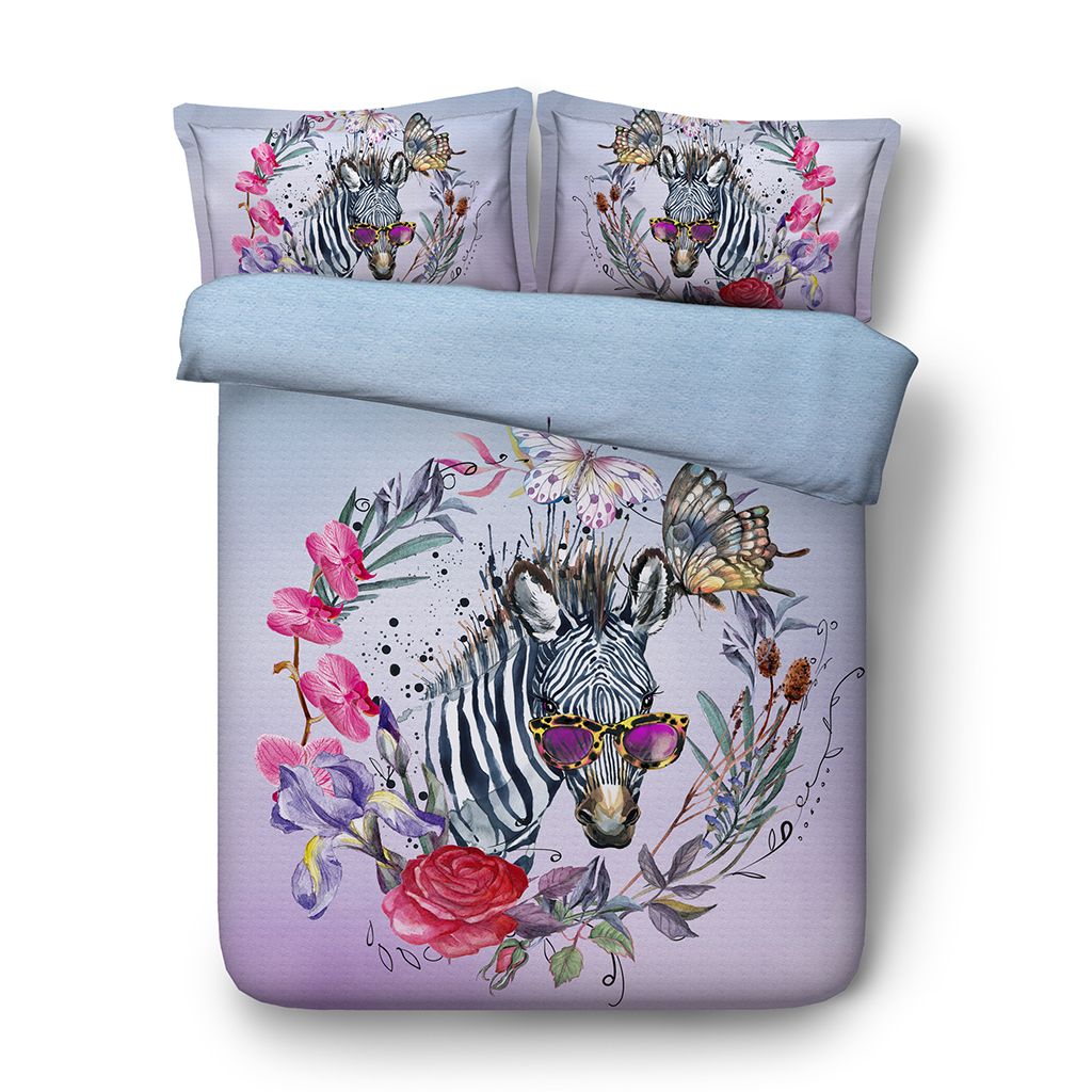 Duvet Cover 2 Pillow Shams Set For Kids Girls Boys Cartoon Zebra