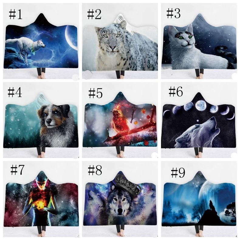 Hooded Blankets Animal Printed Fleece Blankets Kids Wearable Throw