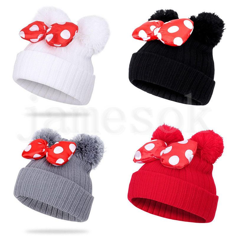 Baby Girls Winter Warm Crochet Knit Hat Bow Fur Pom Pom Toddler Kids Beanie Cap