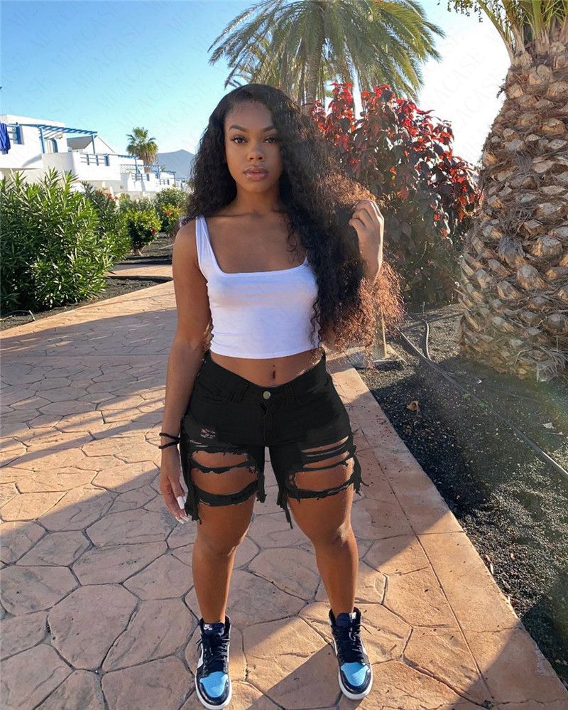 Women Denim Shorts Distressed Stretch Cut Off Frayed Hem Holes Denim Jean  Shorts Biker Shorts White Black Designer Jeans Short Pants D62807 From  Sanjiang_products, $14.84 | DHgate.Com