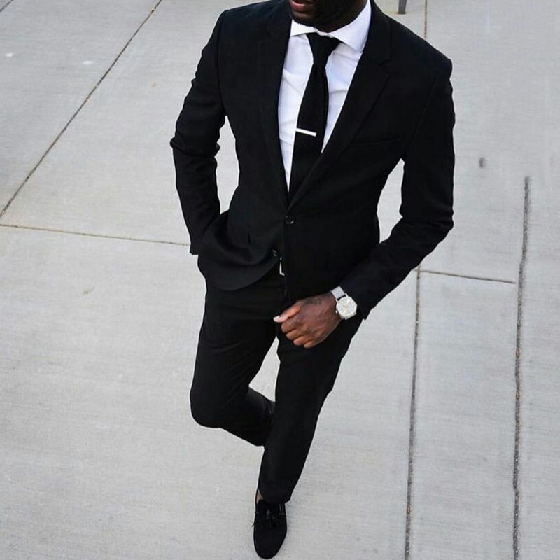 Compre Trajes Negros Hombres De Negocios Traje Formal Desgaste Novio Smoking  De La Boda Del Traje Del Hombre Se Adapta A Los Pantalones De Los Padrinos  De Blazer Slim Fit Trajes De