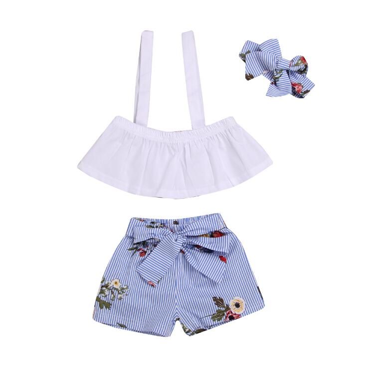 2020 Wholesale 2019 Kids Designer Clothes Girls Suit Kids Top+Printed Shorts+Headband Three