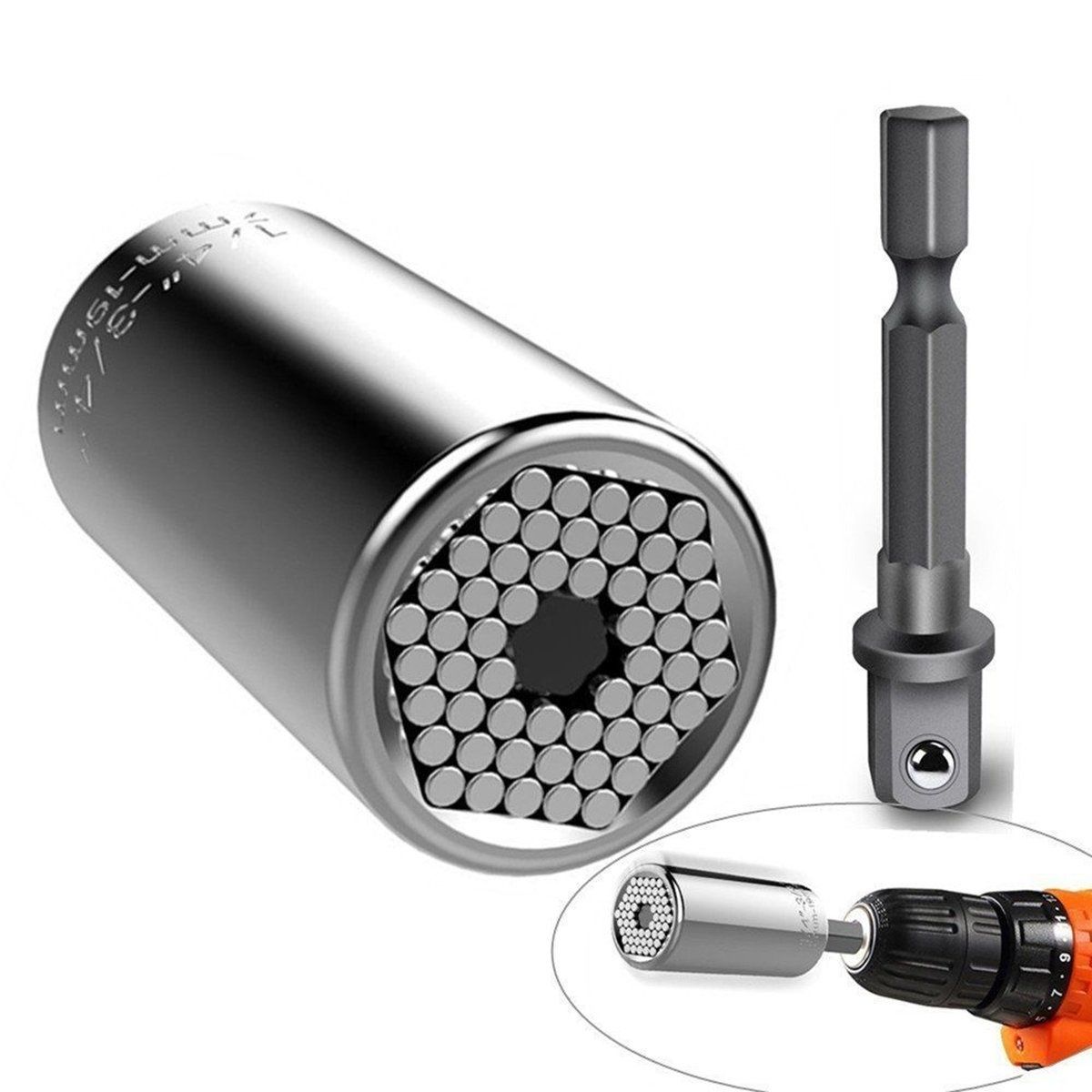Color: White 2Pcs 7-19mm Gator Grip Universal Socket Wrench Power Drill Adapter Tool Silver Adapter Tool 7-19mm