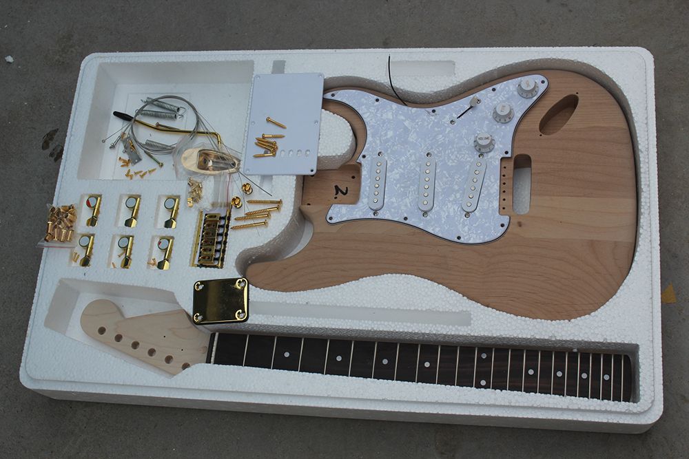 Factory Custom Natural Wood Electric Guitar KitParts With Alder Body,Gold Hardwares,DIY Semi
