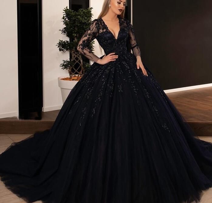 black wedding dress long sleeve