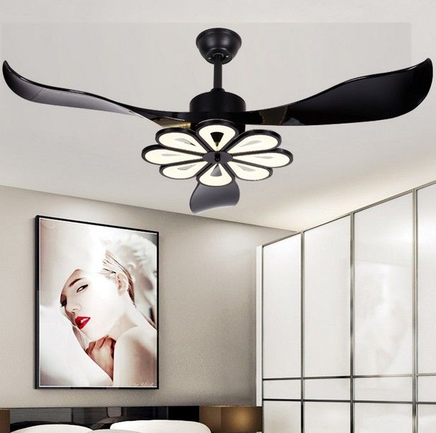LED Techo Ventilador Luz Fan Black Techo Fans Con Luces Home Decorative Room Fan Lamp