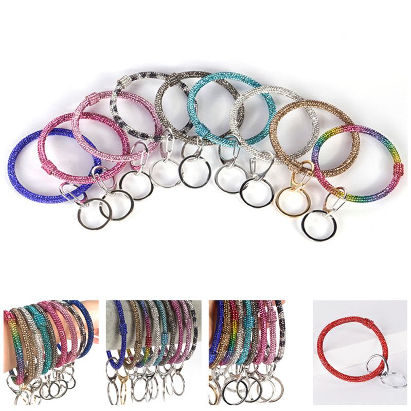 Silicone Wrist Key Ring Bracelet Glitter Diamond Crystal Rhinestone