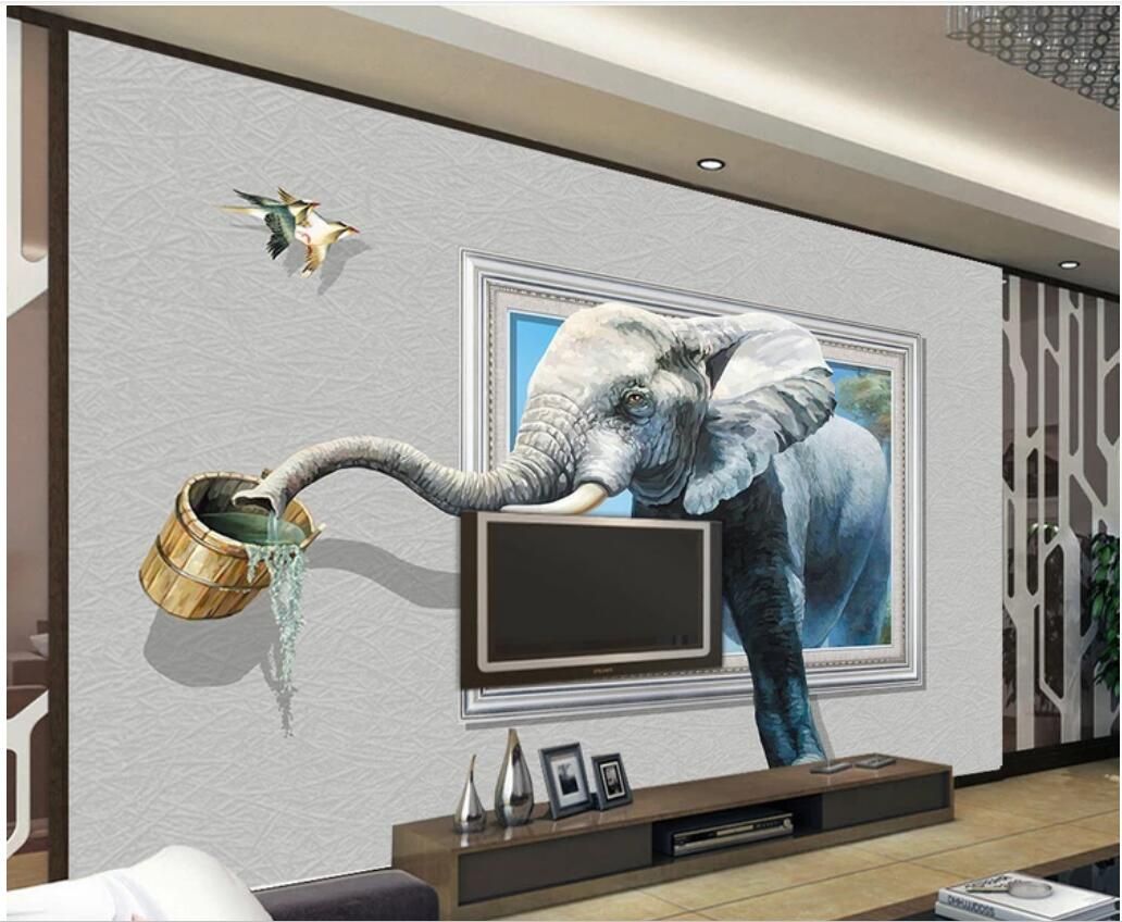 Wdbh 3d Wallpaper Custom Photo Elephant Drinking Water Oil