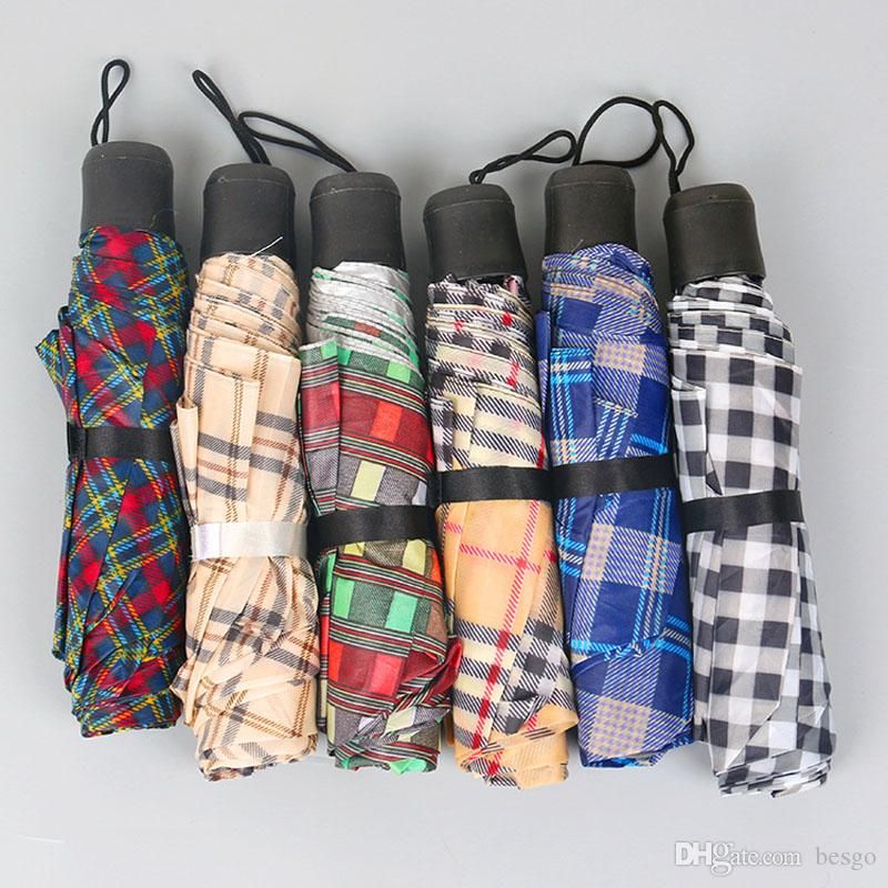Paraguas tela escocesa plegable al aire libre portátil Tres Paraguas de tela escocesa plegable