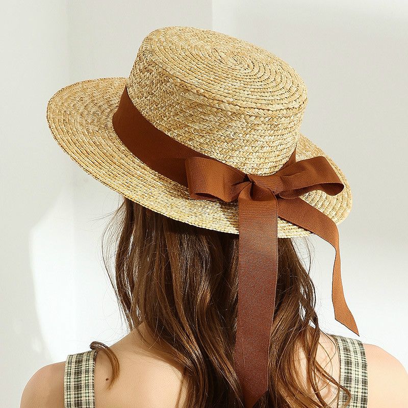 New Ladies hat Fashion Letter Ribbon Big Straw hat Summer Beach Holiday Sun hat 