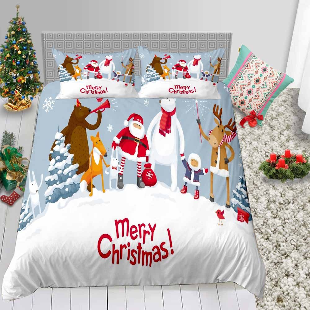 Merry Christmas Bedding Set Twin 3d Printed Santa And Animals