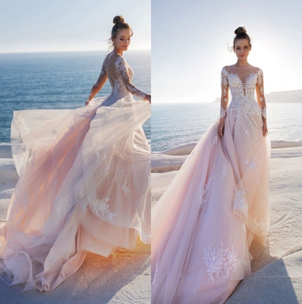 pink beach wedding dresses