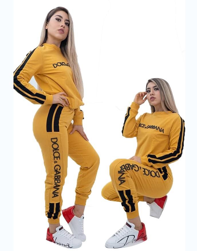 2020 El nuevo diseñador de las mujeres del estilo del chándal Carta de deporte clásico de impresión Top + Pants 2 piezas Conjunto de mujer de la técnica de para mujer sweatsuits