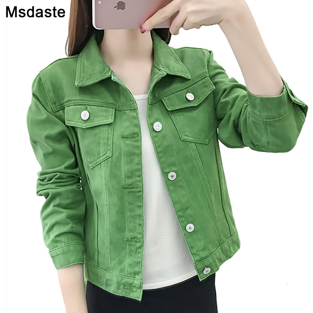Jeans básicos de la chaqueta mujeres verdes Otoño 2019 Mujer Denim Jean para