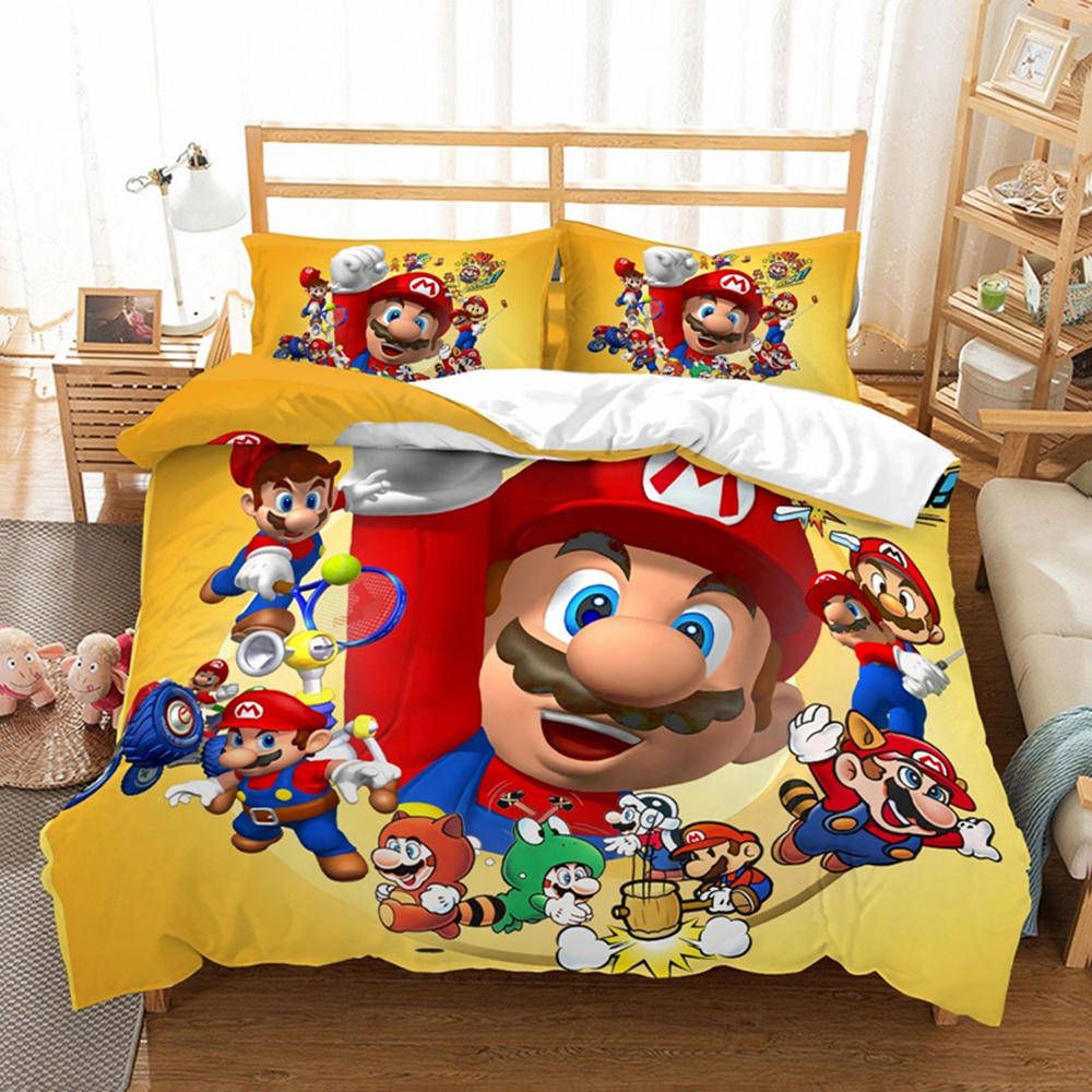 Yellow Mario Kids Bedding Set King Funny Cute 3d Printed Duvet
