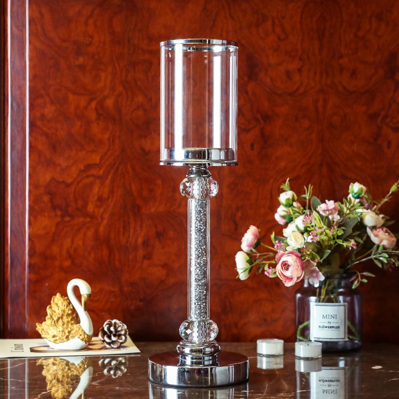 SMALL DIAMOND GLASS CRYSTAL DIAMOND TEALIGHT CANDLE HOLDERS ON A METAL STAND