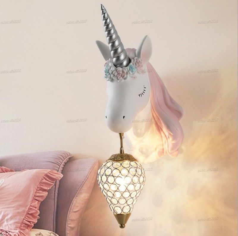 Kids Room Wandlamp Slaapkamer Nachtkastje Meisje Roze Creatieve Kamer LED Wandlampen Jongen Unicorn