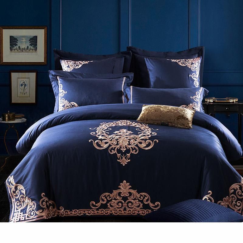 Embroidered Egyptian Cotton Bedding Sets Queen King Size Flat Bed