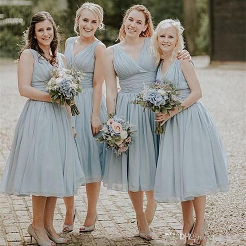 ice blue tea length dress