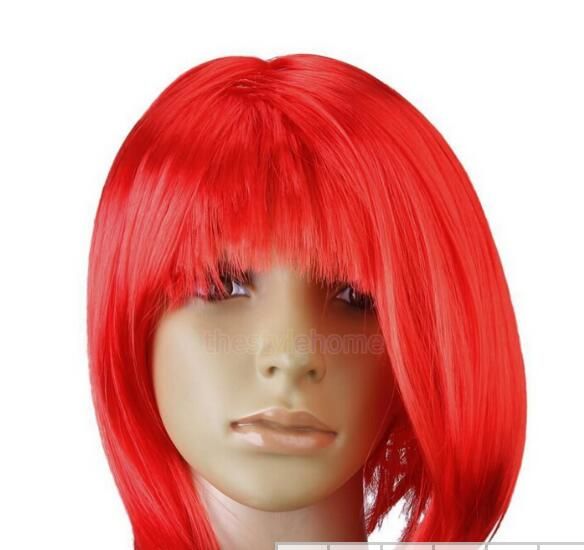New Bright Red Fashion Short Punk Bob Full Wig Curly Synthetic