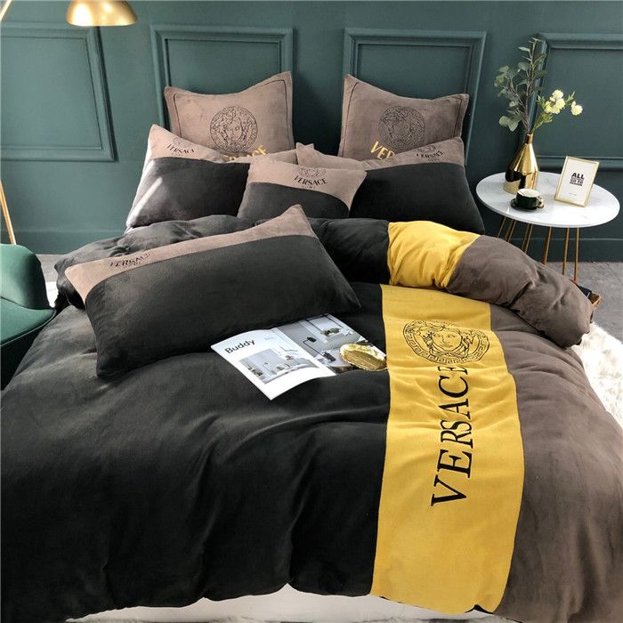 Gold Thread Embroidery Brown Bedding Sets Letter Beddingsets