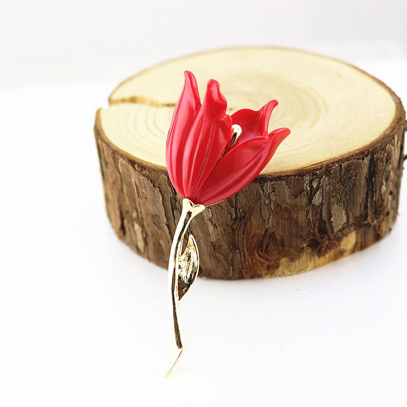 Wicemoon 1pcs Moda Mujer Joyas Tulip Flor Broche Esmalte Insignia Accesorios de Ropa