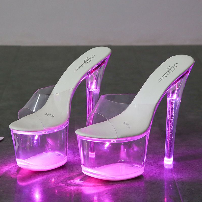 Large Size Sandals Clear Heel Light Emitting PVC Platform Large Size Sandals Clear Heel Light Emitting PVC Platform