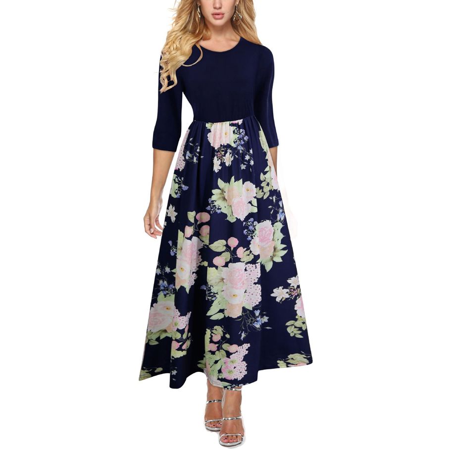 Vestido Mujer Vintage Con Cuello En O Estampado Estampado Si Vestido Mujer Vintage Con Cuello En O Estampado Estampado Si