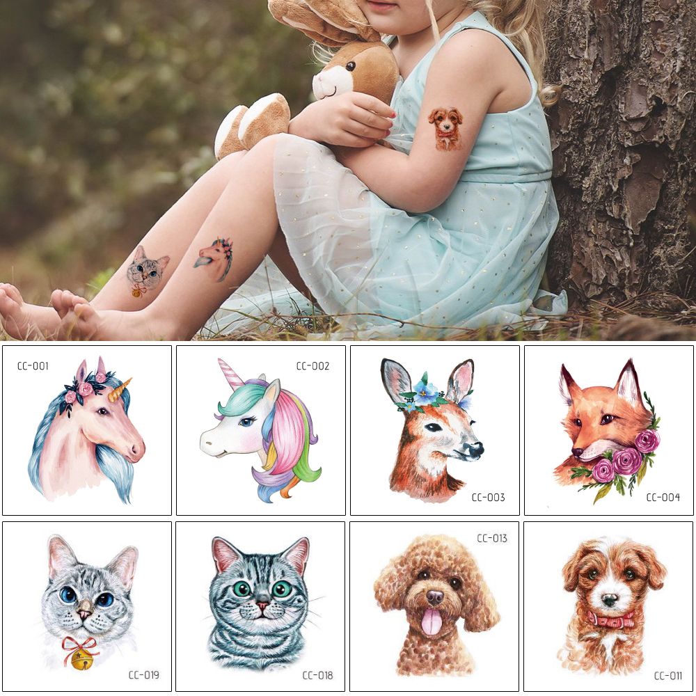 Small Cute Animal Waterproof Tattoo Sticker for Kids Women Cartoon Unicorn Dog Deer Fox Black Cat Pet Temporary Body Makeup Tattoo 3D Design Small Cute Animal Waterproof Tattoo Sticker for Kids Women Cartoon Unicorn Dog Deer Fox Black Cat Pet Temporary Body Makeup Tattoo 3D Design