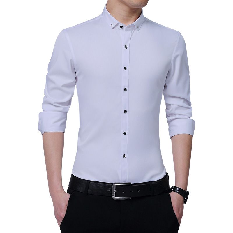 Fubotevic Men Casual Long Sleeve Business Stand Collar Buttons Dress Shirts 